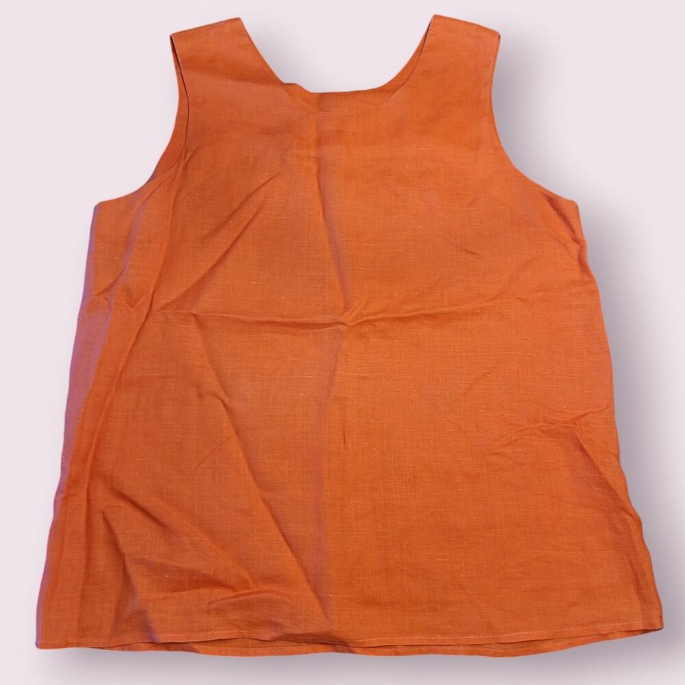 Chris Kellogg Linen Tank Tunic Orange Lagenlook Artsy USA Made VTG